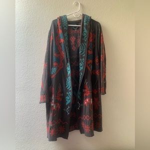 Johnny Was Biya Hooded Embroidered Coat Duster Cardigan small oversized